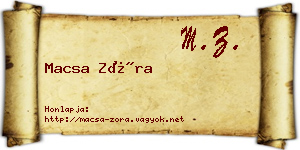 Macsa Zóra névjegykártya
